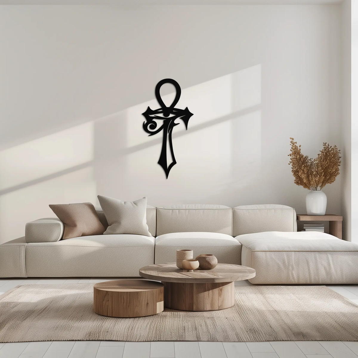 Egyptian Ankh Cross with Eye of Horus Metal Wall Art – Spiritual Symbol Black Wall Decor- KAF557 by Enova Art