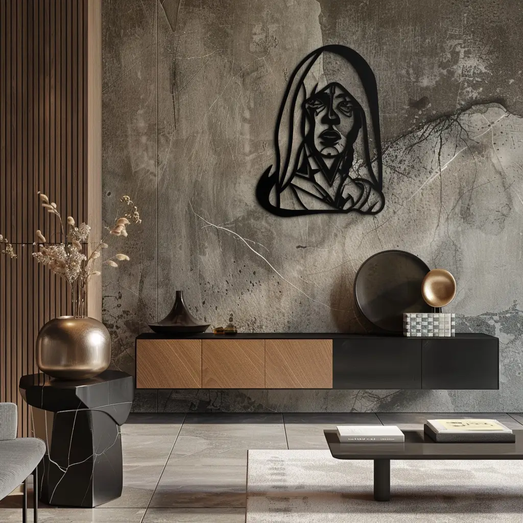 Abstract Tribal Woman Metal Wall Art – Modern Black Silhouette Home Decor- KAF559 by Enova Art