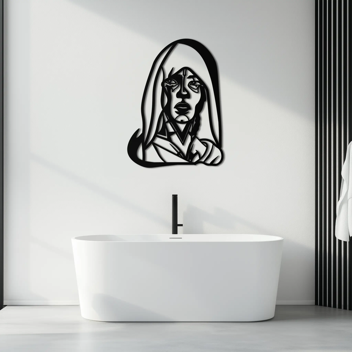Abstract Tribal Woman Metal Wall Art – Modern Black Silhouette Home Decor- KAF559 by Enova Art