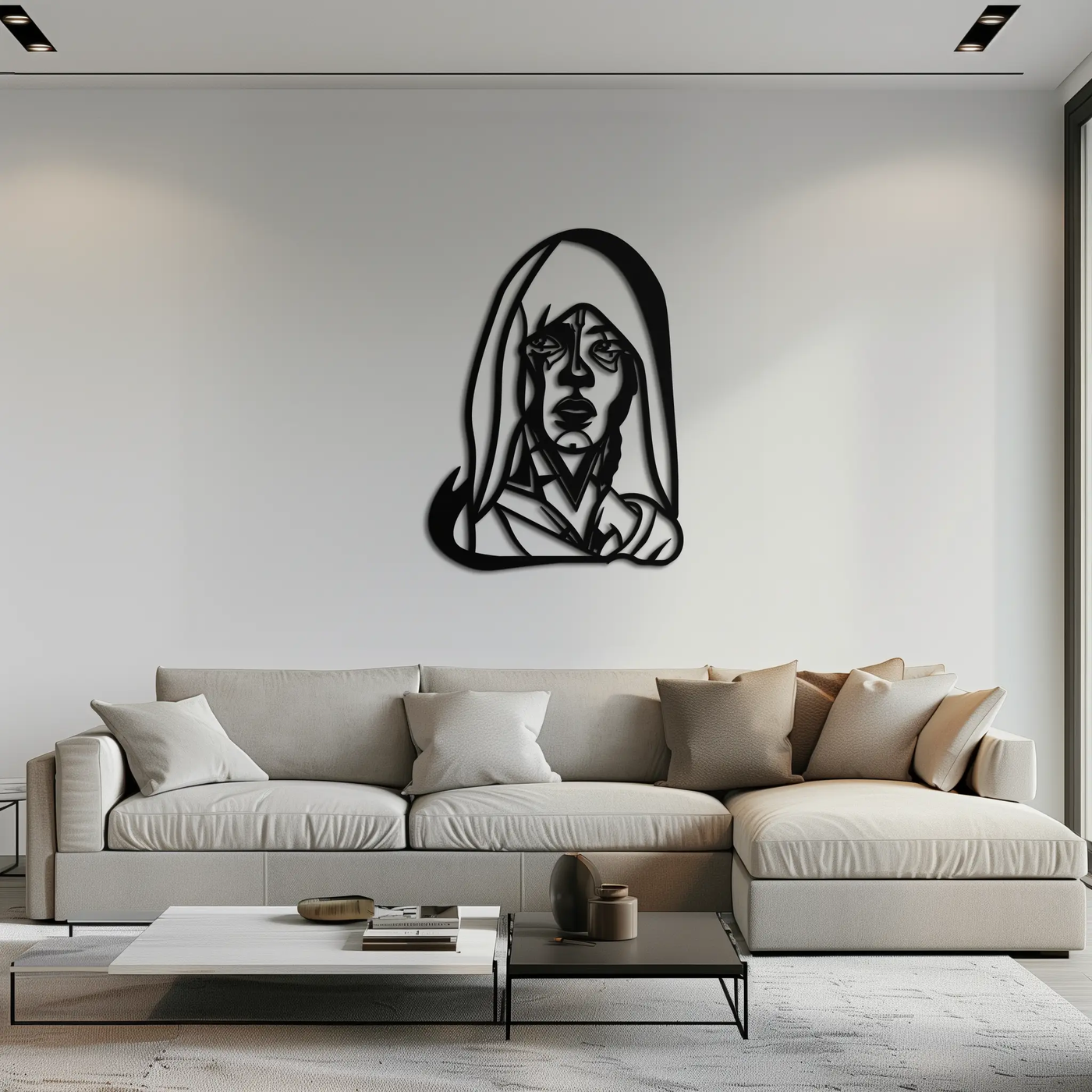 Abstract Tribal Woman Metal Wall Art – Modern Black Silhouette Home Decor- KAF559 by Enova Art