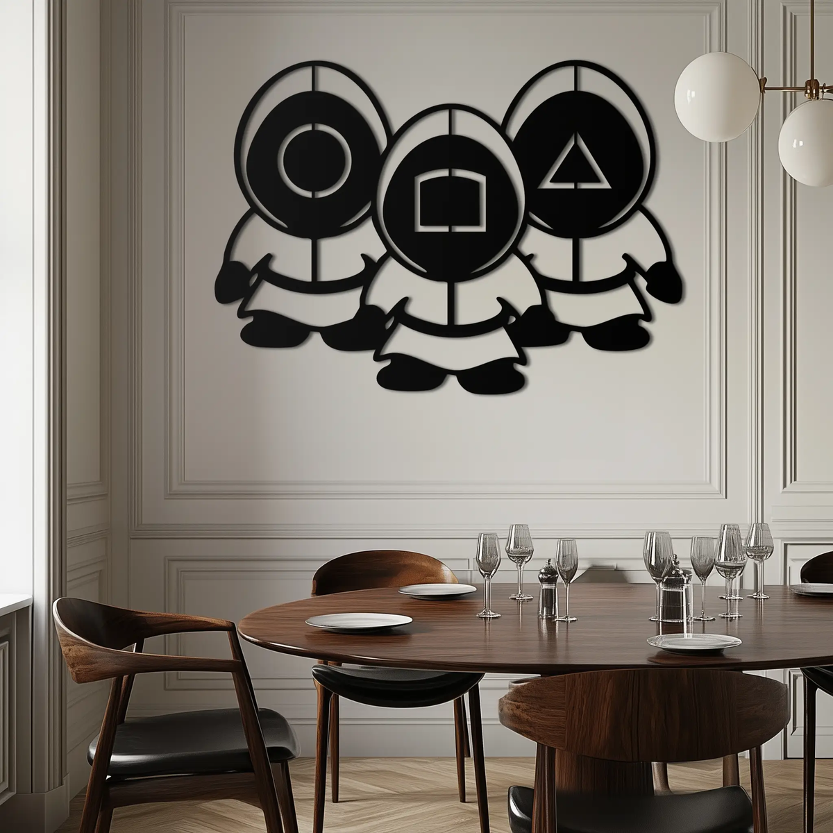 Squid Game Guards Metal Wall Art – Minimalist Black Home Decor- KAF561 by Enova Art