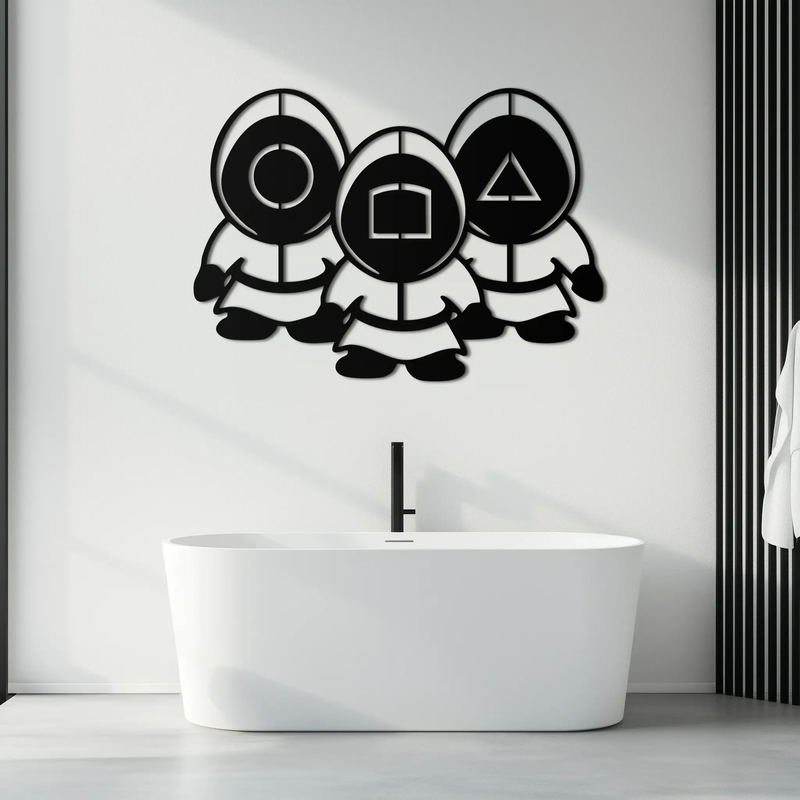 Squid Game Guards Metal Wall Art – Minimalist Black Home Decor- KAF561 by Enova Art