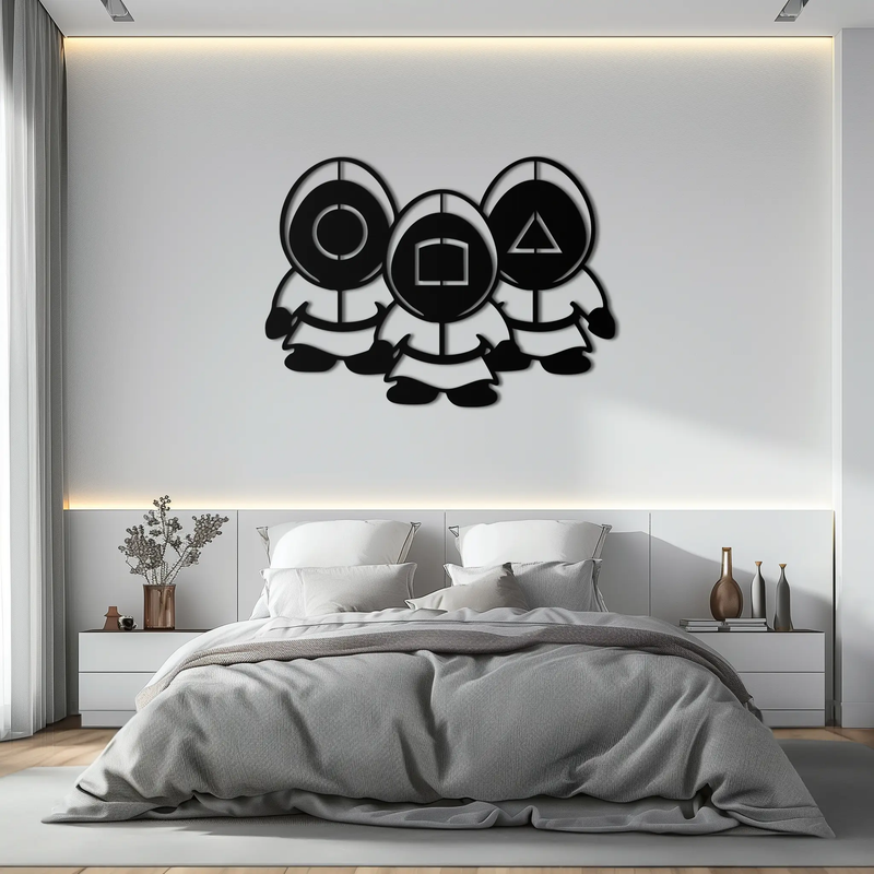 Squid Game Guards Metal Wall Art – Minimalist Black Home Decor- KAF561 by Enova Art