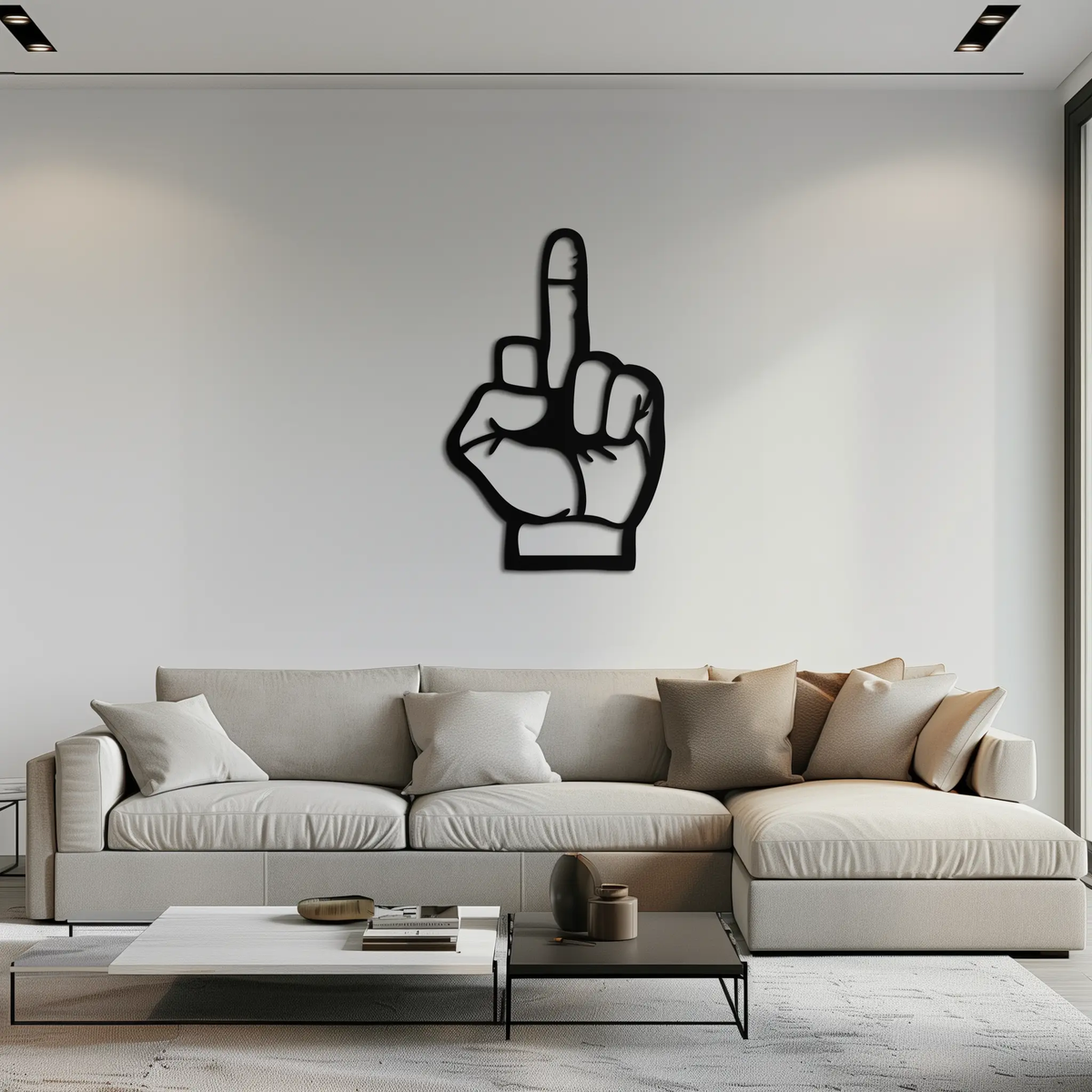 Funny Middle Finger Metal Wall Art – Bold and Playful Black Home Decor- KAF562 by Enova Art
