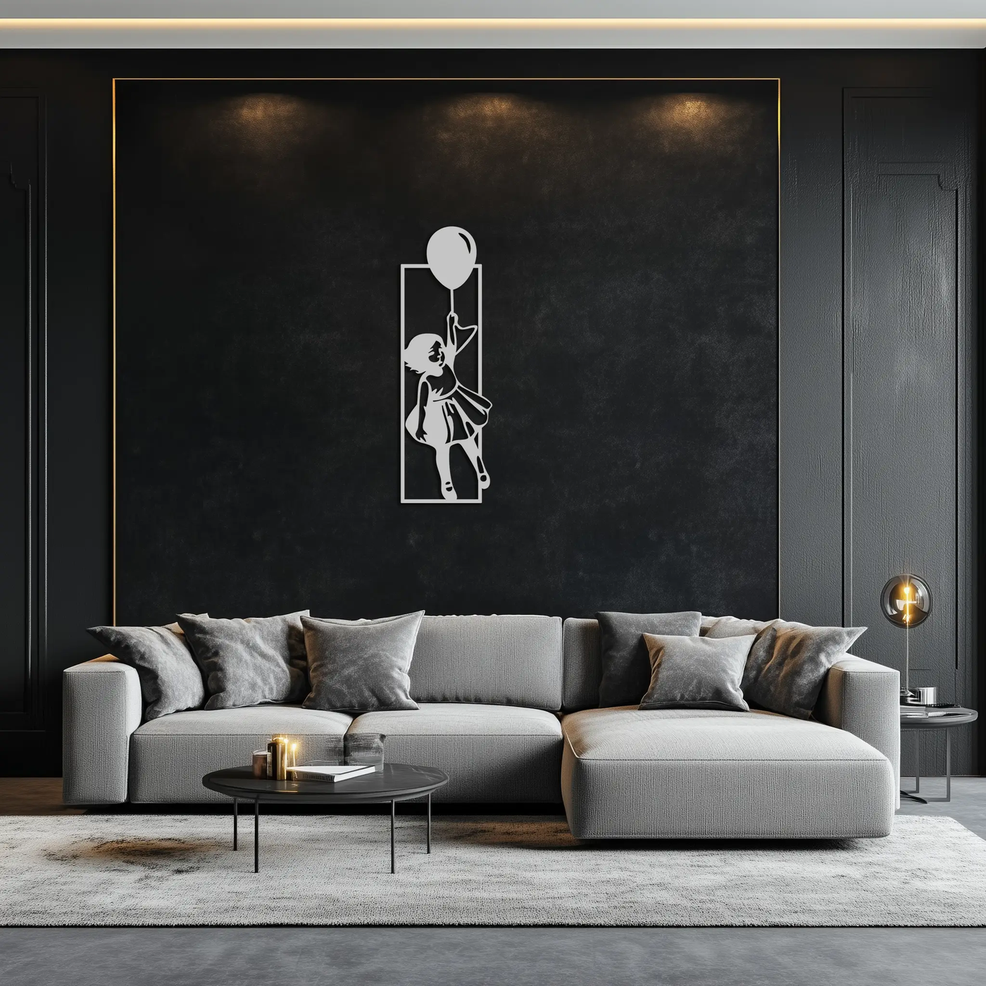 Balloon Girl Silhouette Metal Wall Art – Whimsical Modern Home Decor- KAF563 by Enova Art