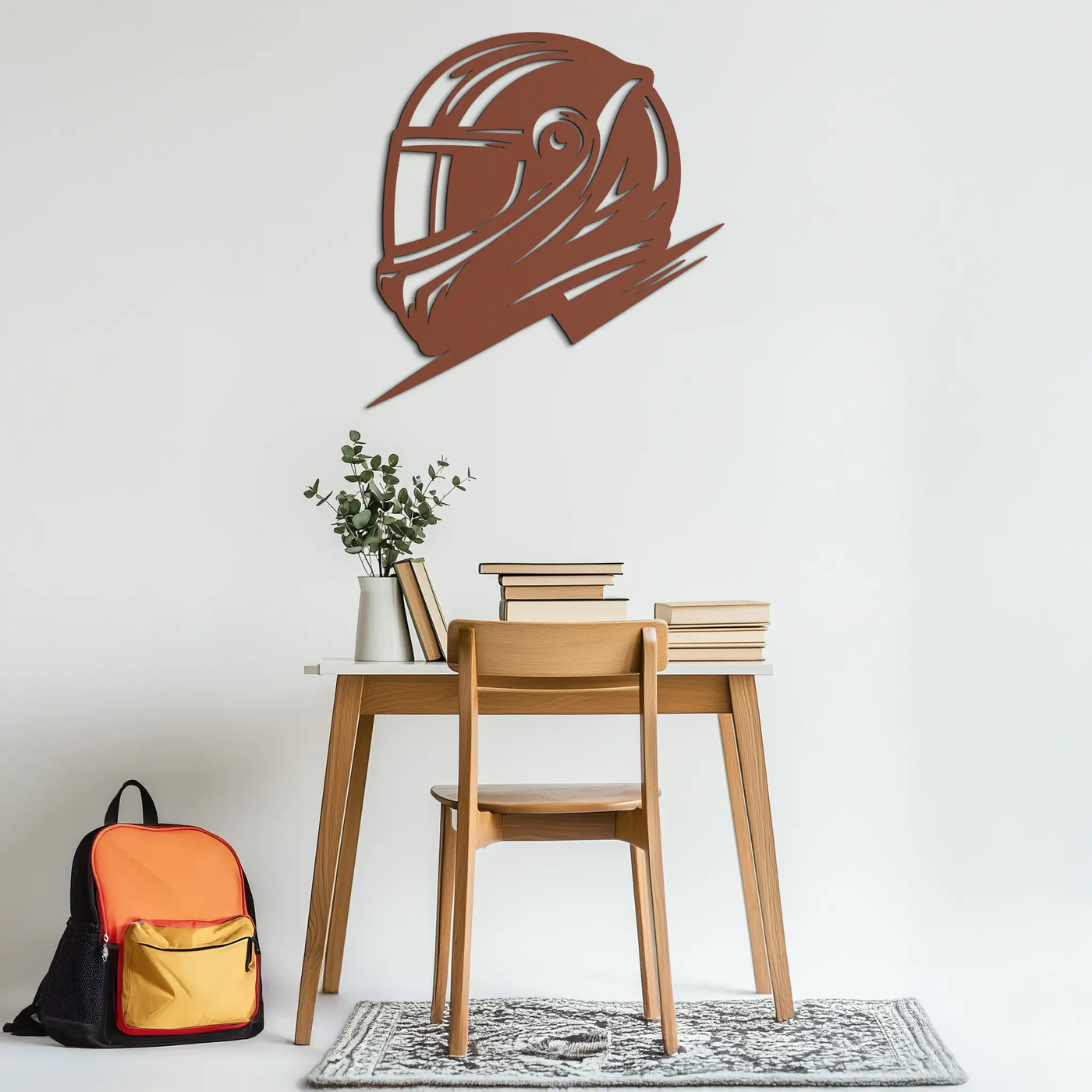 Racing Helmet Silhouette Metal Wall Art – Modern Motorsport Home Decor- KAF565 by Enova Art