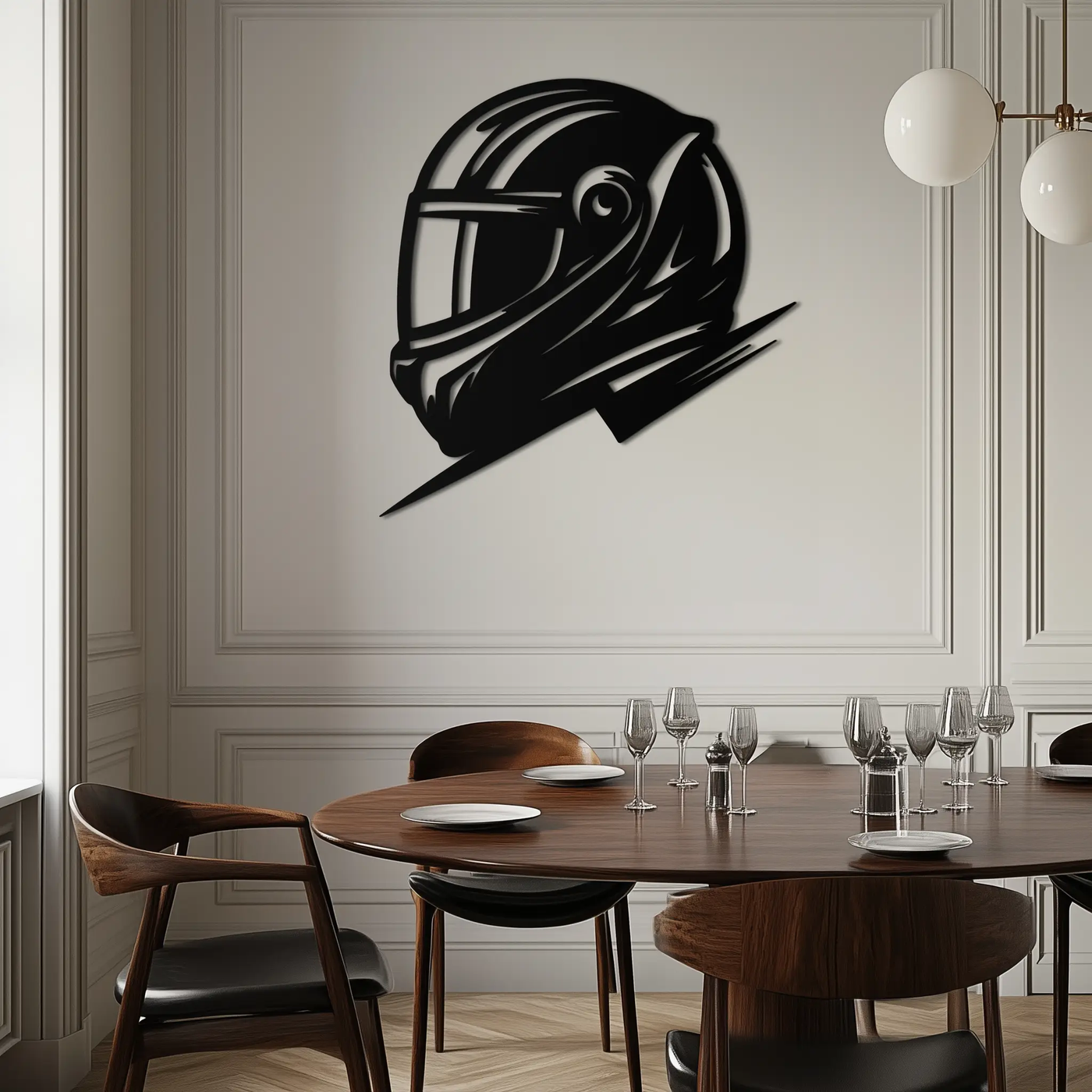 Racing Helmet Silhouette Metal Wall Art – Modern Motorsport Home Decor- KAF565 by Enova Art