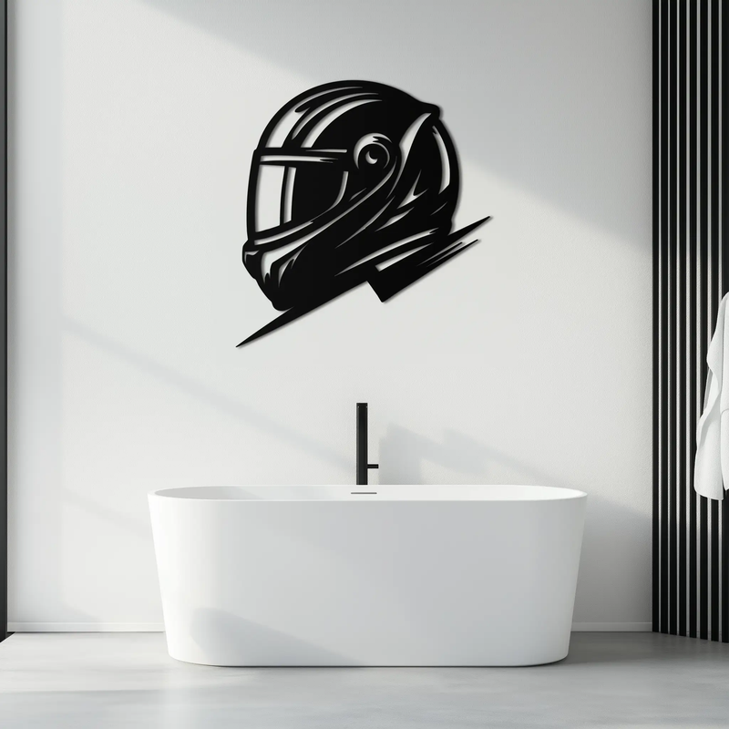 Racing Helmet Silhouette Metal Wall Art – Modern Motorsport Home Decor- KAF565 by Enova Art