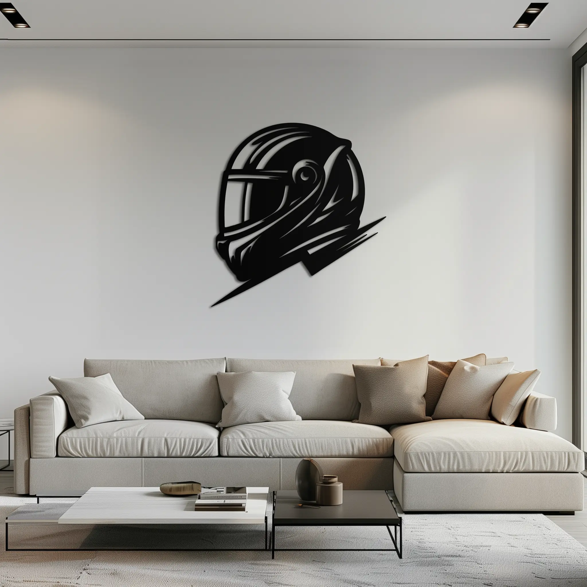 Racing Helmet Silhouette Metal Wall Art – Modern Motorsport Home Decor- KAF565 by Enova Art