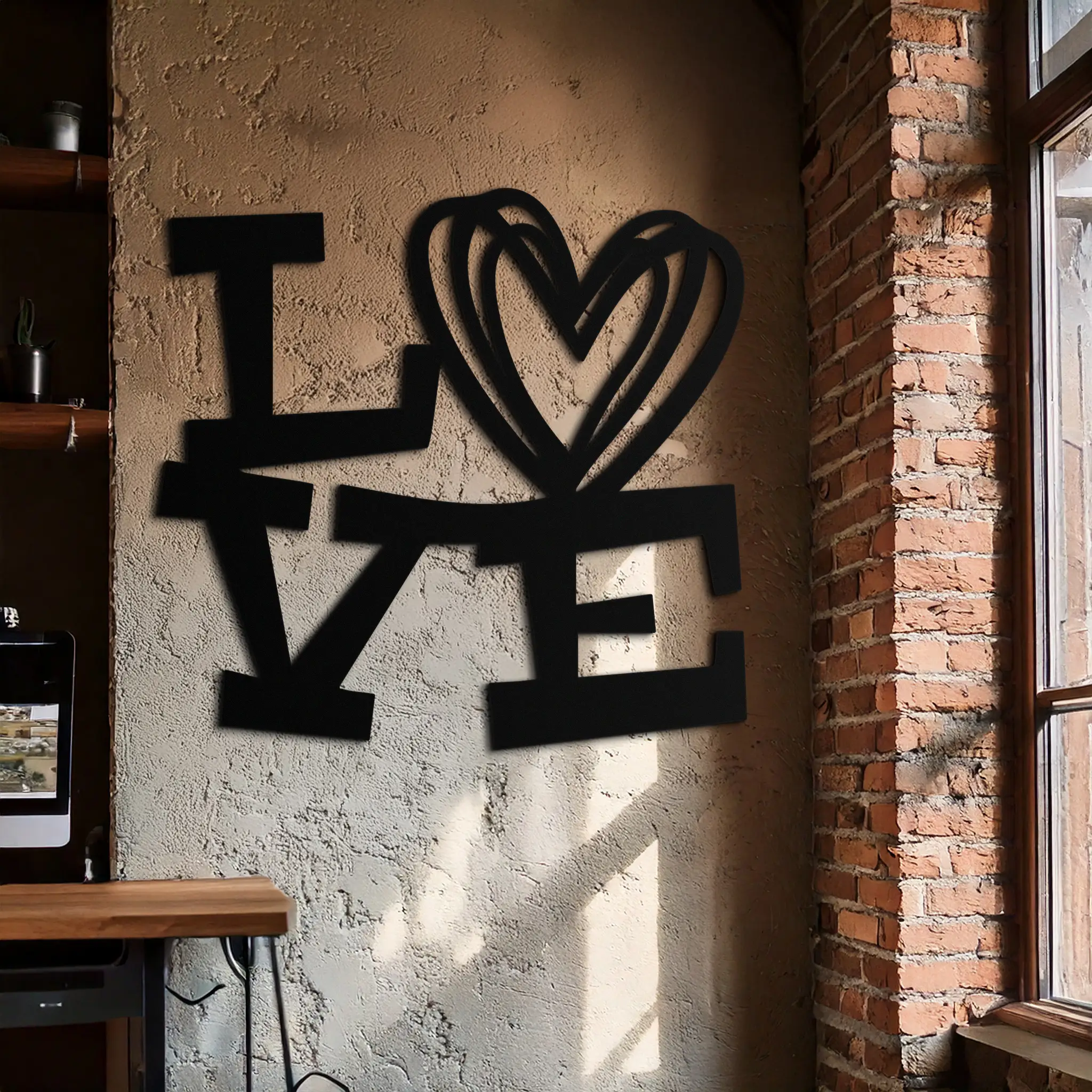 LOVE Heart Modern Metal Wall Art – Romantic Black Metal Wall Decor- KAF566 by Enova Art