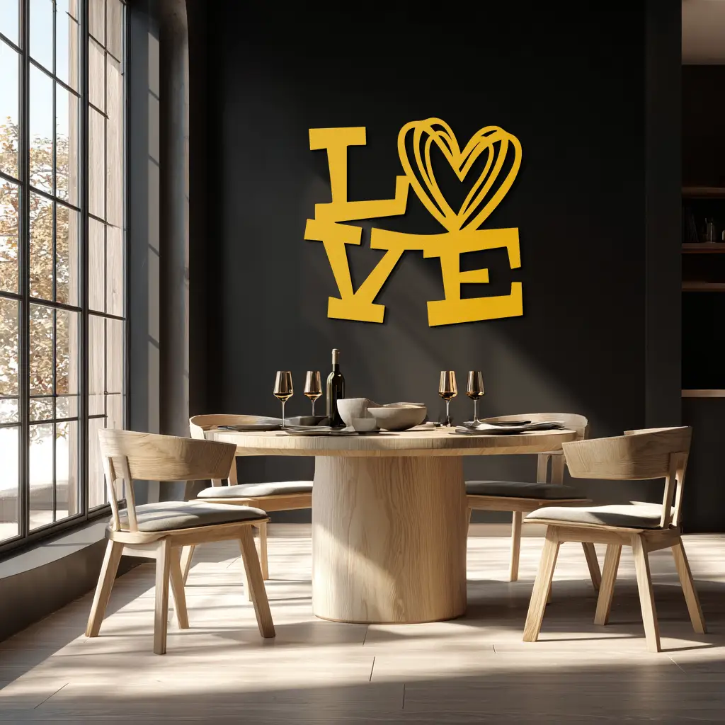 LOVE Heart Modern Metal Wall Art – Romantic Black Metal Wall Decor- KAF566 by Enova Art