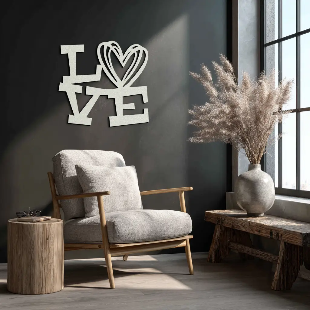 LOVE Heart Modern Metal Wall Art – Romantic Black Metal Wall Decor- KAF566 by Enova Art