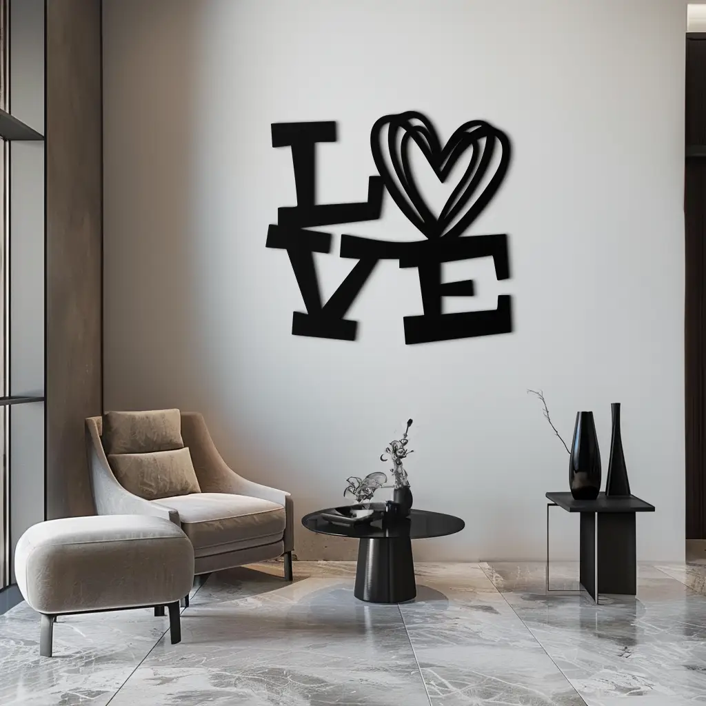 LOVE Heart Modern Metal Wall Art – Romantic Black Metal Wall Decor- KAF566 by Enova Art