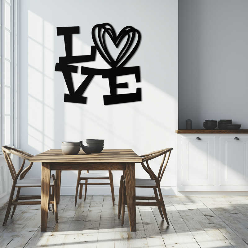 LOVE Heart Modern Metal Wall Art – Romantic Black Metal Wall Decor- KAF566 by Enova Art