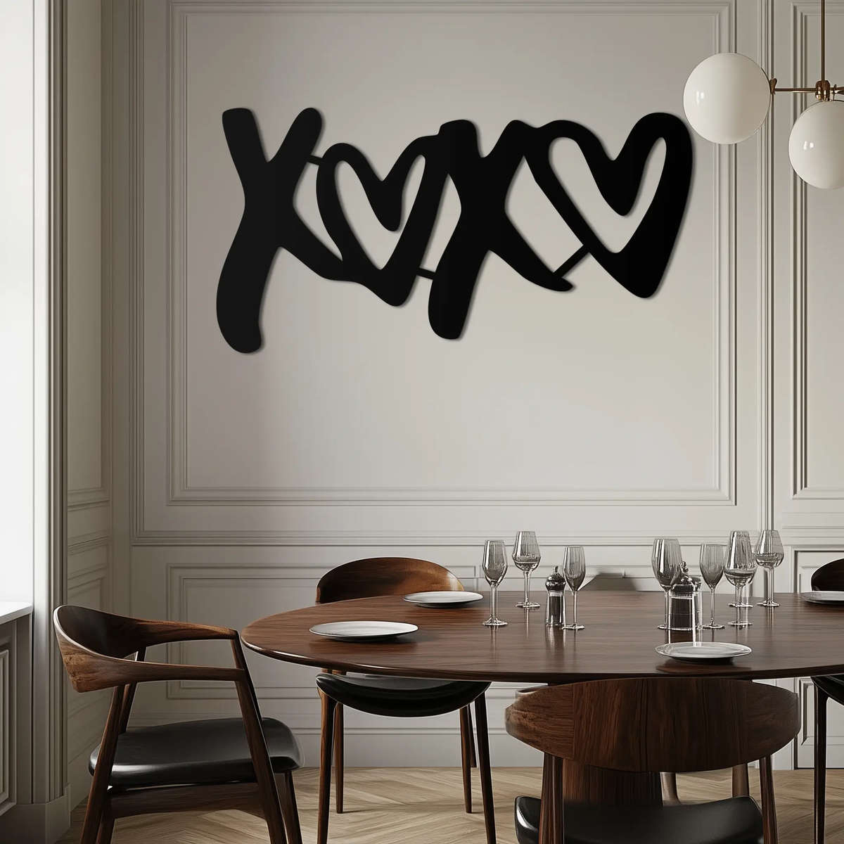 XOXO Love Hearts Metal Wall Art – Modern Romantic Black Home Decor- KAF567 by Enova Art