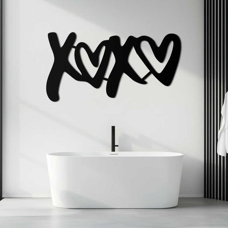 XOXO Love Hearts Metal Wall Art – Modern Romantic Black Home Decor- KAF567 by Enova Art