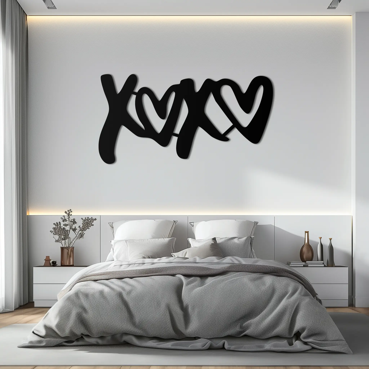 XOXO Love Hearts Metal Wall Art – Modern Romantic Black Home Decor- KAF567 by Enova Art