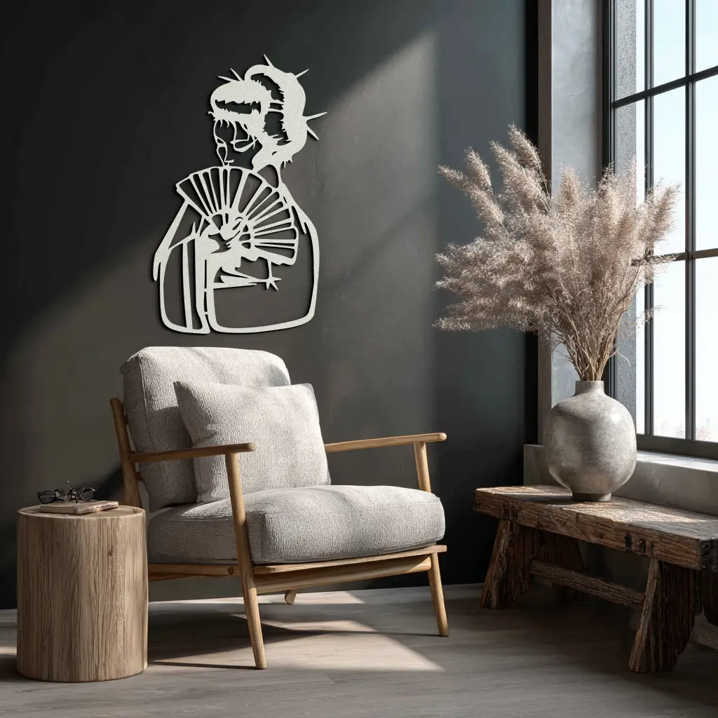 Geisha Silhouette Metal Wall Art – Japanese Woman with Fan Modern Decor- KAF568 by Enova Art