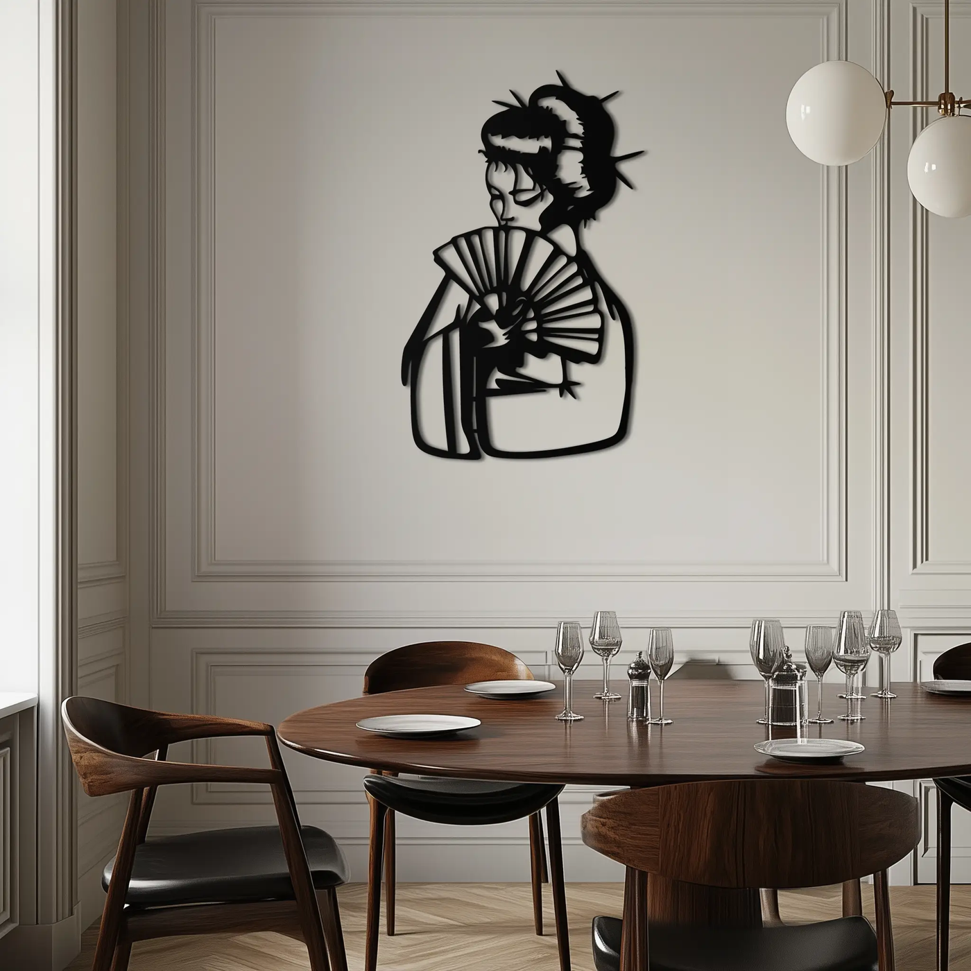 Geisha Silhouette Metal Wall Art – Japanese Woman with Fan Modern Decor- KAF568 by Enova Art