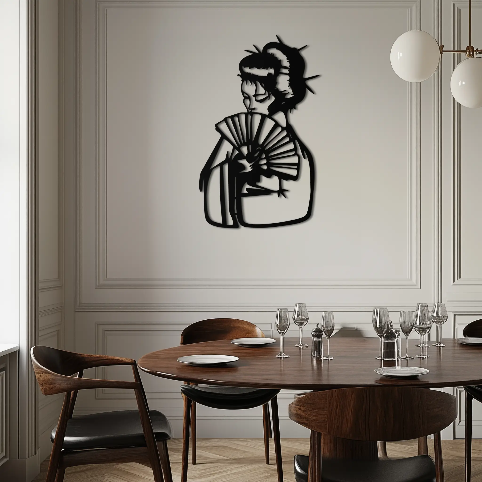 Geisha Silhouette Metal Wall Art – Japanese Woman with Fan Modern Decor- KAF568 by Enova Art