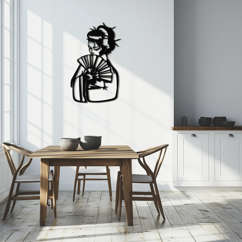 Geisha Silhouette Metal Wall Art – Japanese Woman with Fan Modern Decor- KAF568 by Enova Art