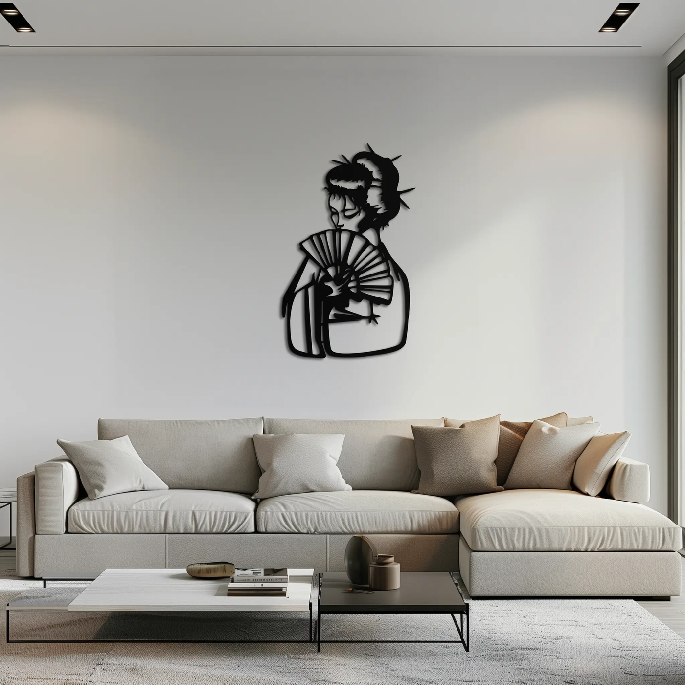 Geisha Silhouette Metal Wall Art – Japanese Woman with Fan Modern Decor- KAF568 by Enova Art