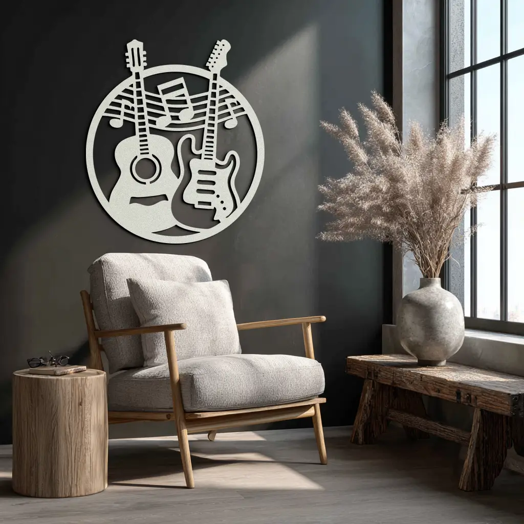 Musical Guitar Notes Metal Wall Art – Modern Musician Decor- KAF571 by Enova Art