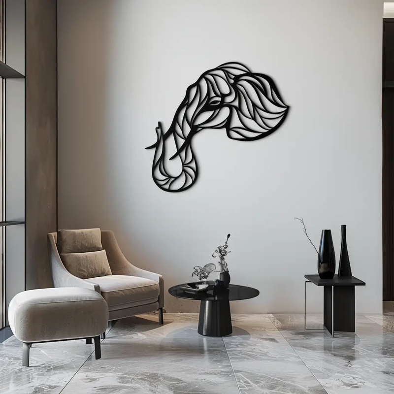 Geometric Elephant Head Metal Wall Art – Modern Animal Home Decor- KAF574 by Enova Art