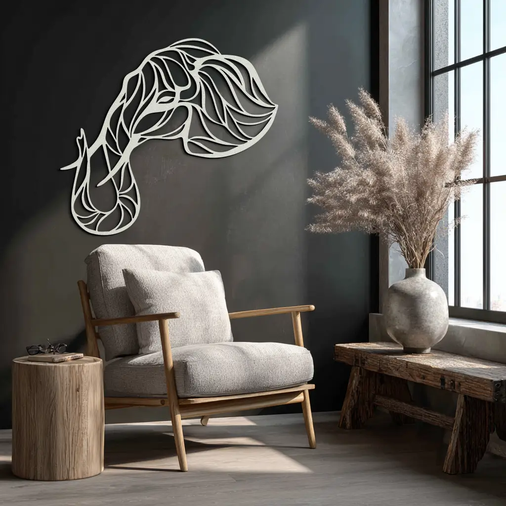 Geometric Elephant Head Metal Wall Art – Modern Animal Home Decor- KAF574 by Enova Art