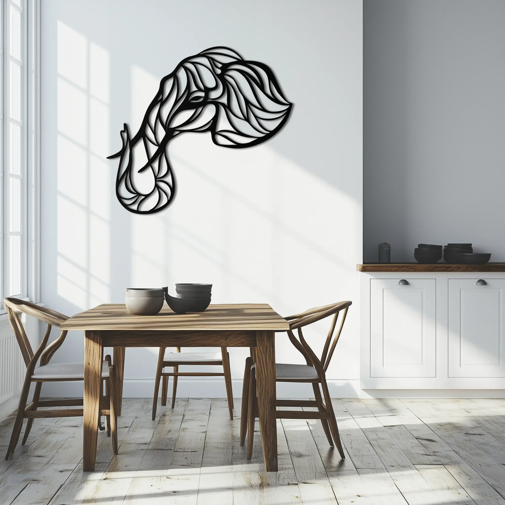 Geometric Elephant Head Metal Wall Art – Modern Animal Home Decor- KAF574 by Enova Art