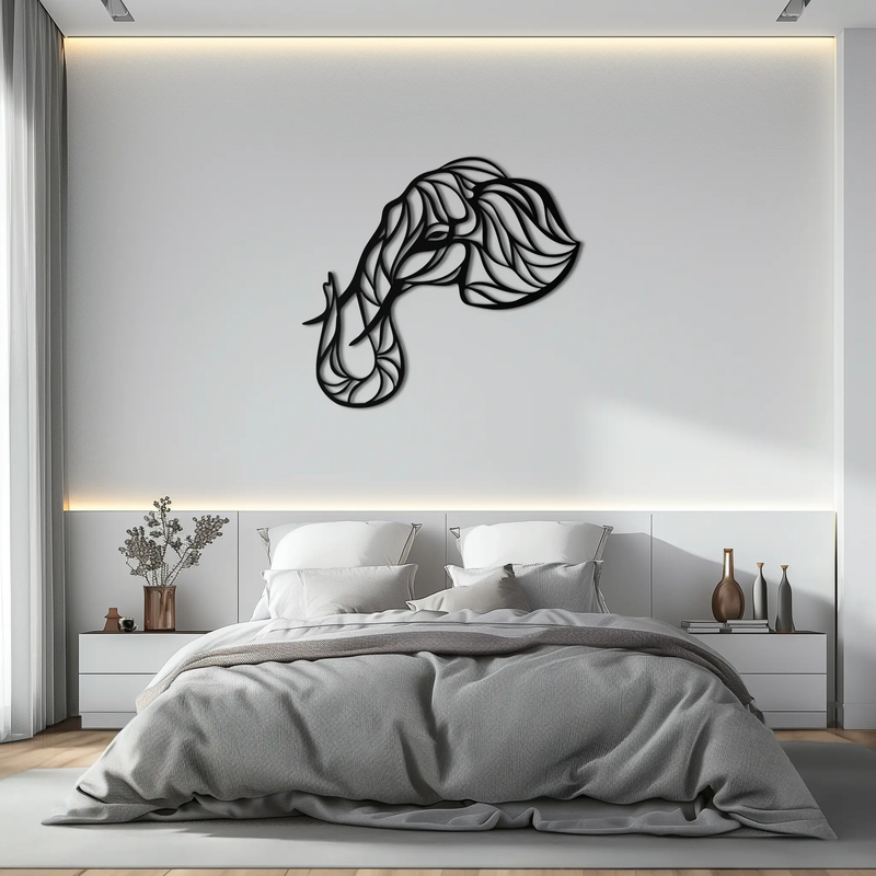 Geometric Elephant Head Metal Wall Art – Modern Animal Home Decor- KAF574 by Enova Art
