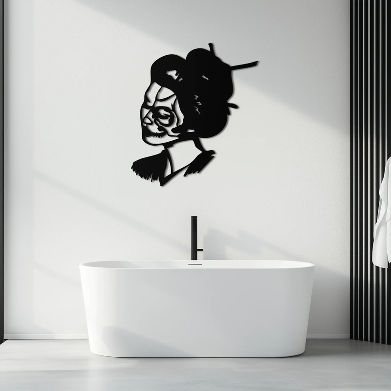 Geisha Skull Fusion Metal Wall Art – Japanese Gothic Home Decor- KAF575 by Enova Art