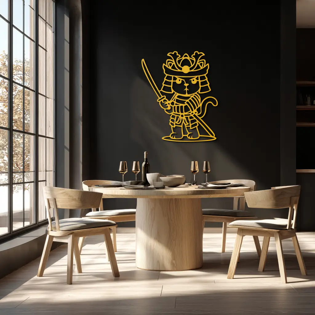 Samurai Cat Warrior Metal Wall Art – Cute Japanese Katana Decor- KAF576 by Enova Art