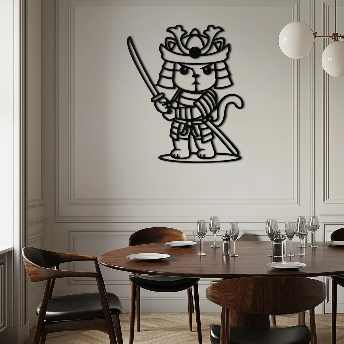 Samurai Cat Warrior Metal Wall Art – Cute Japanese Katana Decor- KAF576 by Enova Art