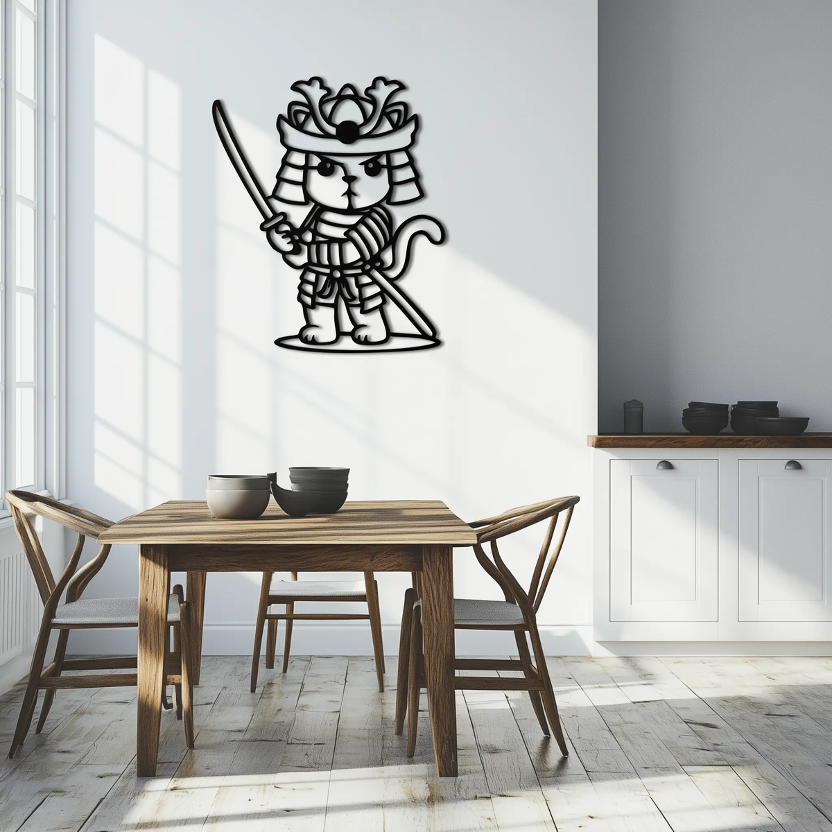 Samurai Cat Warrior Metal Wall Art – Cute Japanese Katana Decor- KAF576 by Enova Art