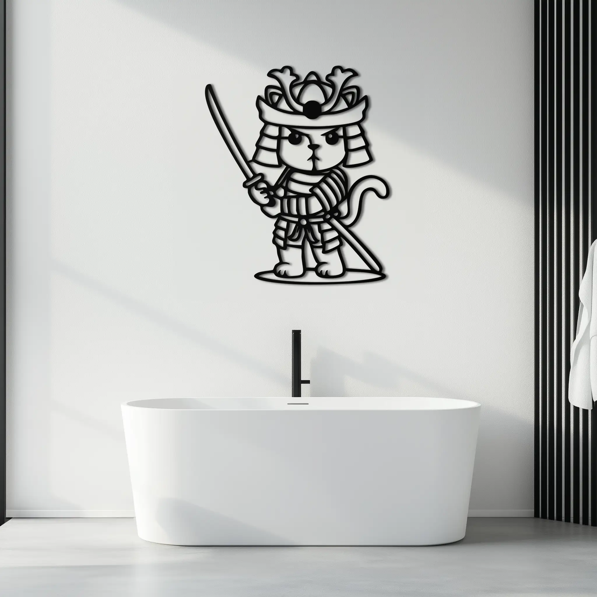 Samurai Cat Warrior Metal Wall Art – Cute Japanese Katana Decor- KAF576 by Enova Art