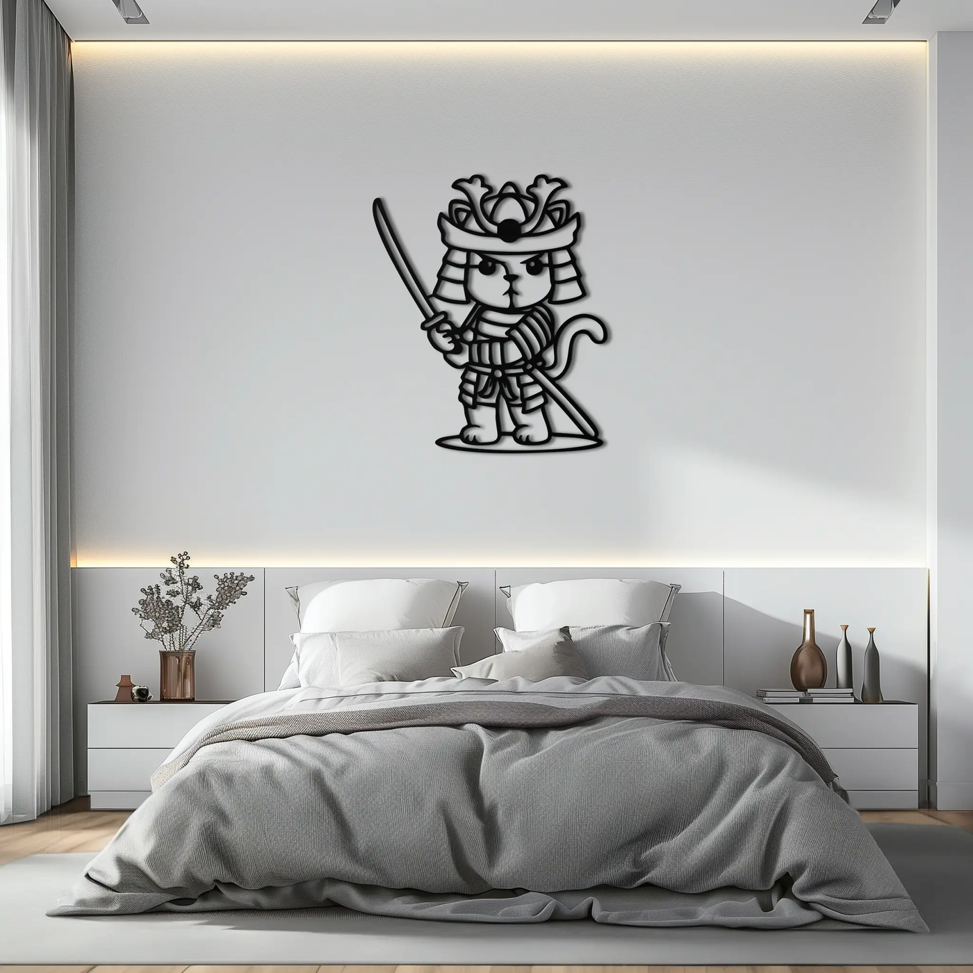 Samurai Cat Warrior Metal Wall Art – Cute Japanese Katana Decor- KAF576 by Enova Art