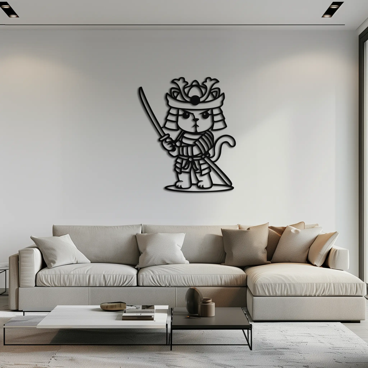 Samurai Cat Warrior Metal Wall Art – Cute Japanese Katana Decor- KAF576 by Enova Art