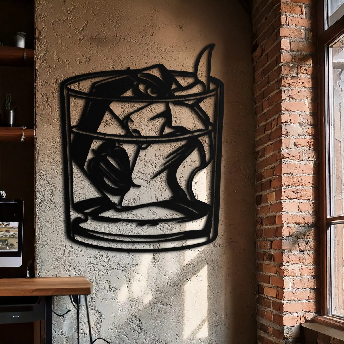 Woman in Whiskey Glass Metal Wall Art – Ice Cube Design Bar Decor for Modern Interiors- KAF578 by Enova Art