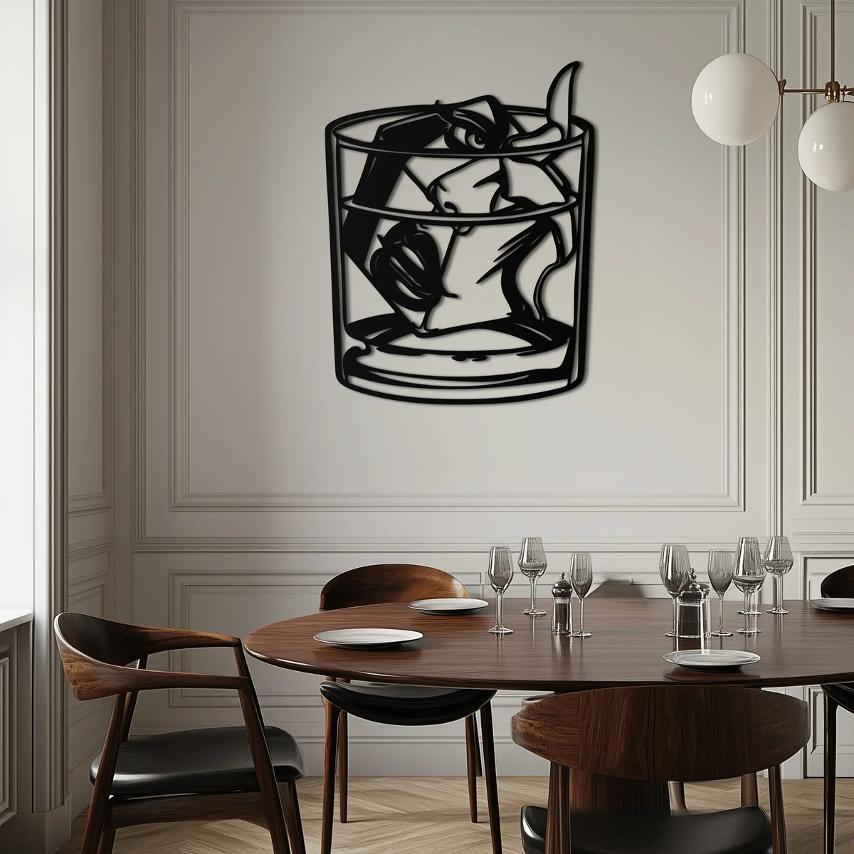 Woman in Whiskey Glass Metal Wall Art – Ice Cube Design Bar Decor for Modern Interiors- KAF578 by Enova Art