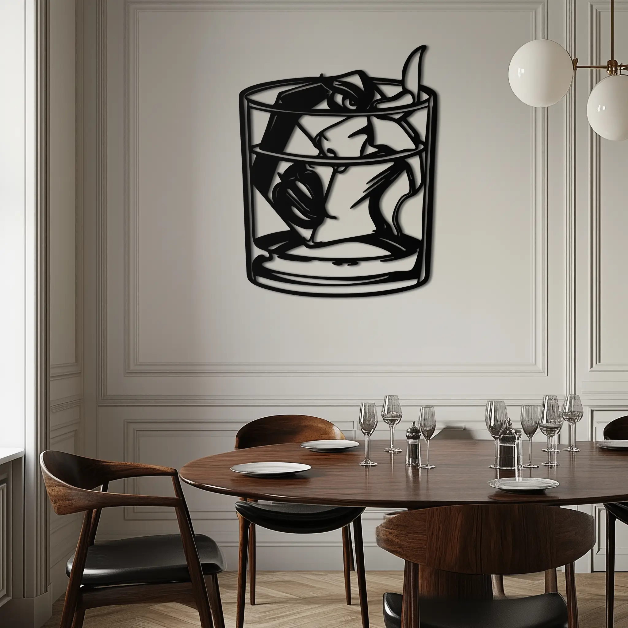 Woman in Whiskey Glass Metal Wall Art – Ice Cube Design Bar Decor for Modern Interiors- KAF578 by Enova Art