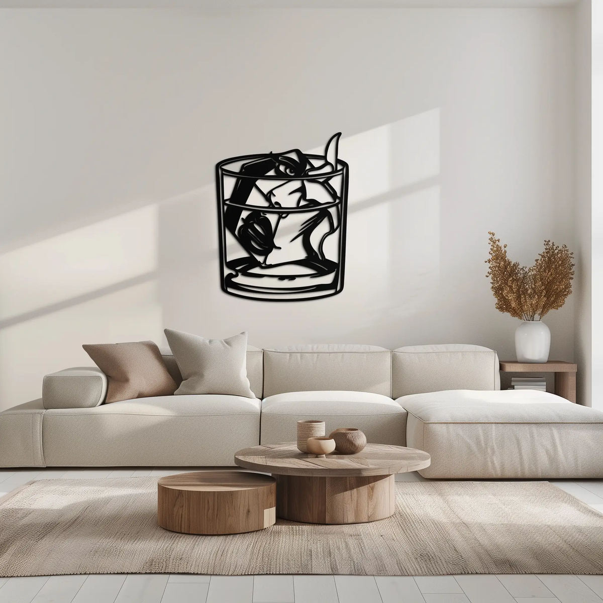 Woman in Whiskey Glass Metal Wall Art – Ice Cube Design Bar Decor for Modern Interiors- KAF578 by Enova Art