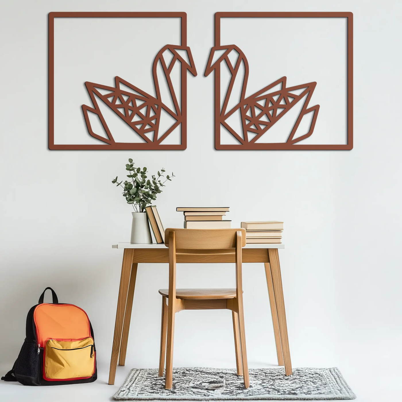 Origami Swan Couple Metal Wall Art – Geometric Mirrored Swan Design for Modern Interiors- KAF581 by Enova Art