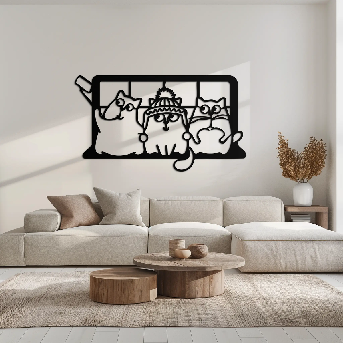 Cozy Window Cats Metal Wall Art – Cute Cartoon Trio Design for Pet Lovers- KAF582 by Enova Art