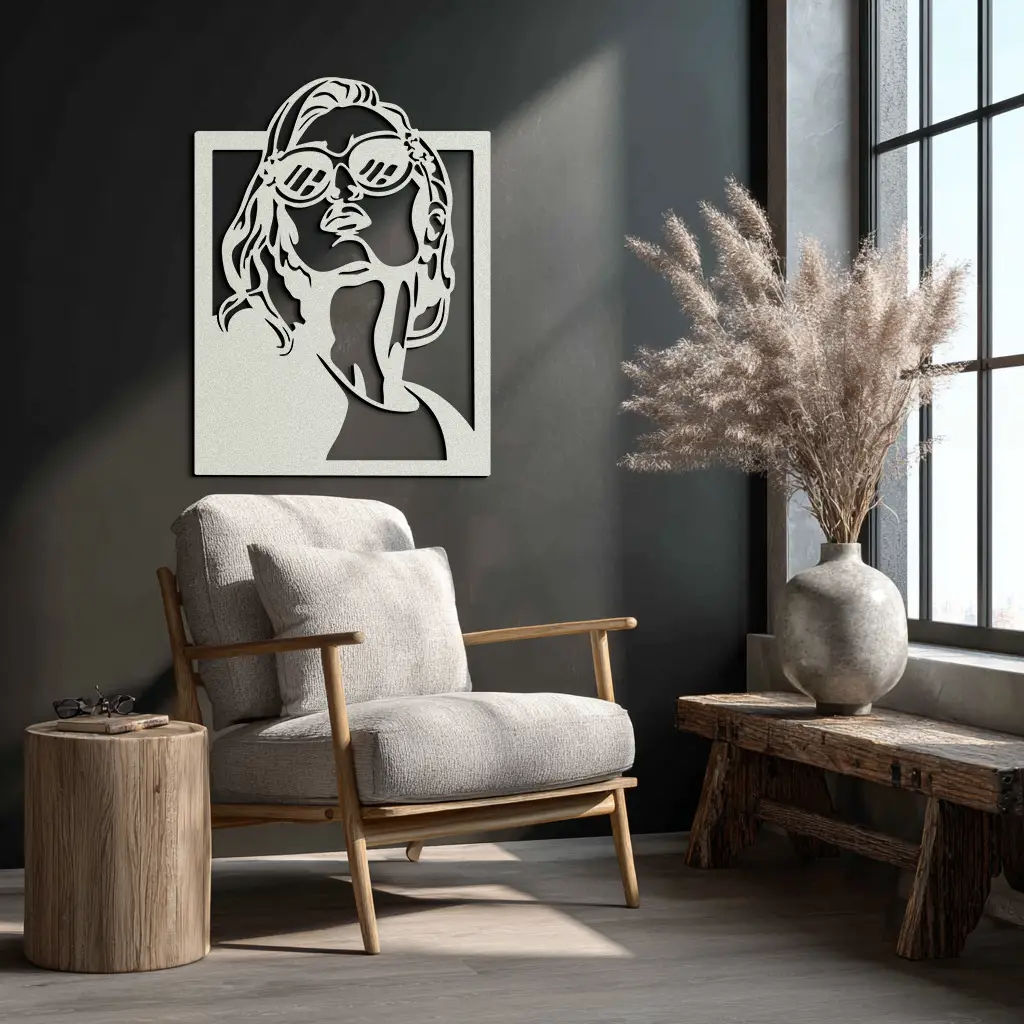 Modern Sunglasses Woman Silhouette Metal Wall Art – Bold Feminine Home Decor- KAF583 by Enova Art