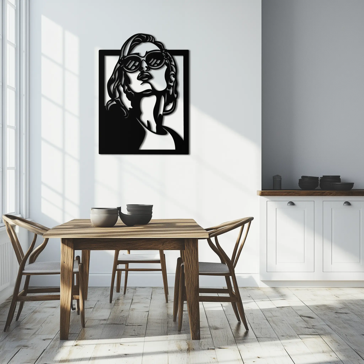 Modern Sunglasses Woman Silhouette Metal Wall Art – Bold Feminine Home Decor- KAF583 by Enova Art