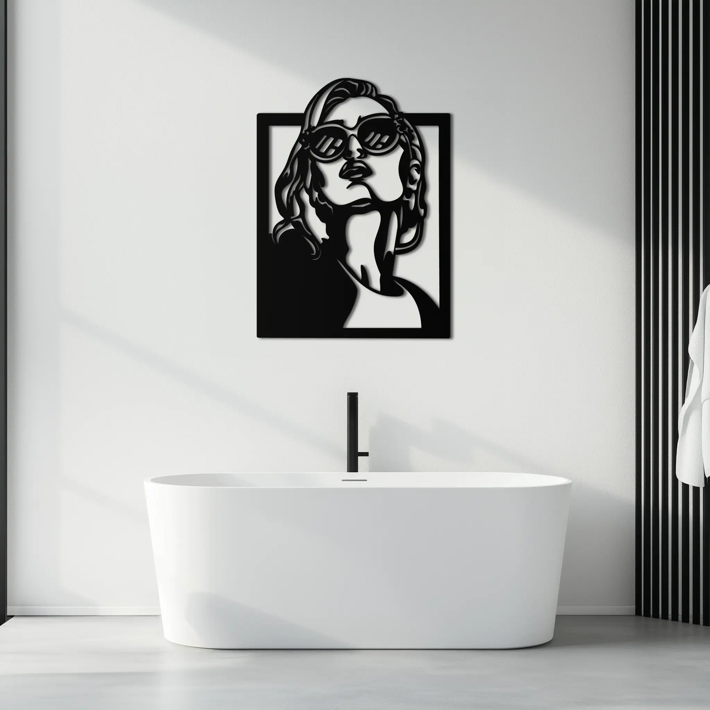 Modern Sunglasses Woman Silhouette Metal Wall Art – Bold Feminine Home Decor- KAF583 by Enova Art