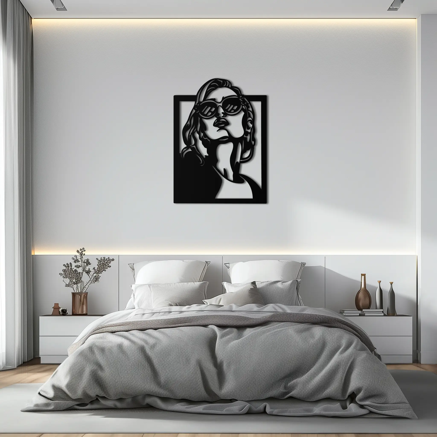 Modern Sunglasses Woman Silhouette Metal Wall Art – Bold Feminine Home Decor- KAF583 by Enova Art