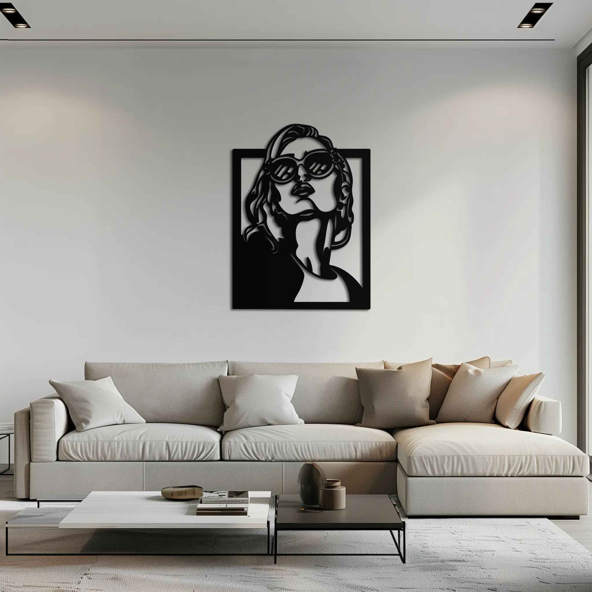 Modern Sunglasses Woman Silhouette Metal Wall Art – Bold Feminine Home Decor- KAF583 by Enova Art