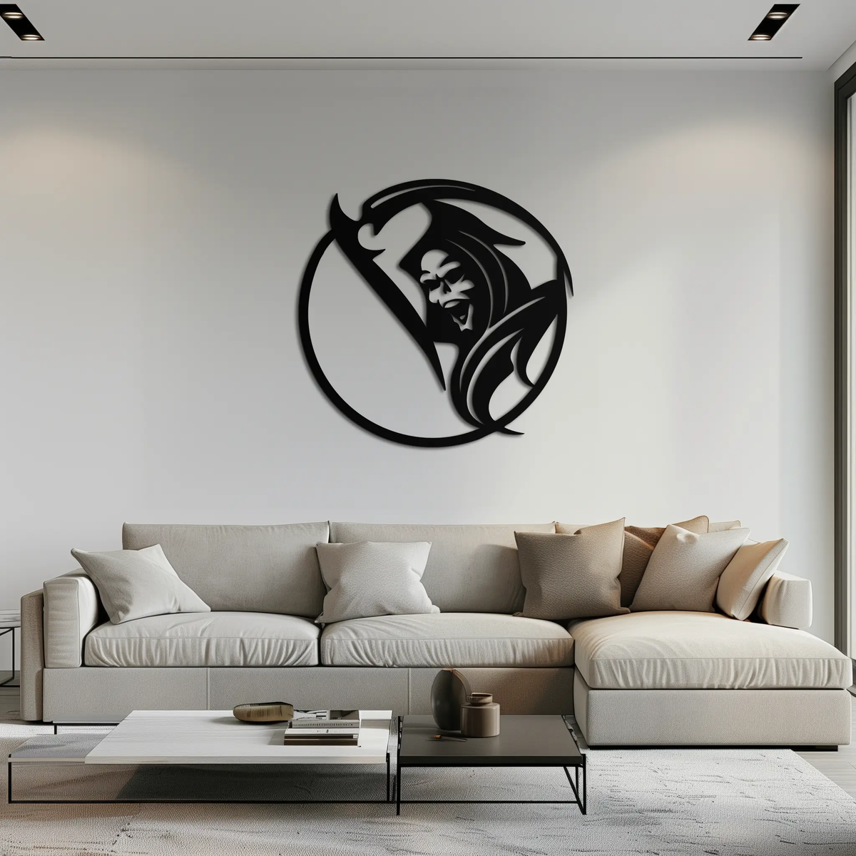 Grim Reaper Circle Metal Wall Art – Dark Gothic Scythe Decor for Horror Enthusiasts- KAF586 by Enova Art